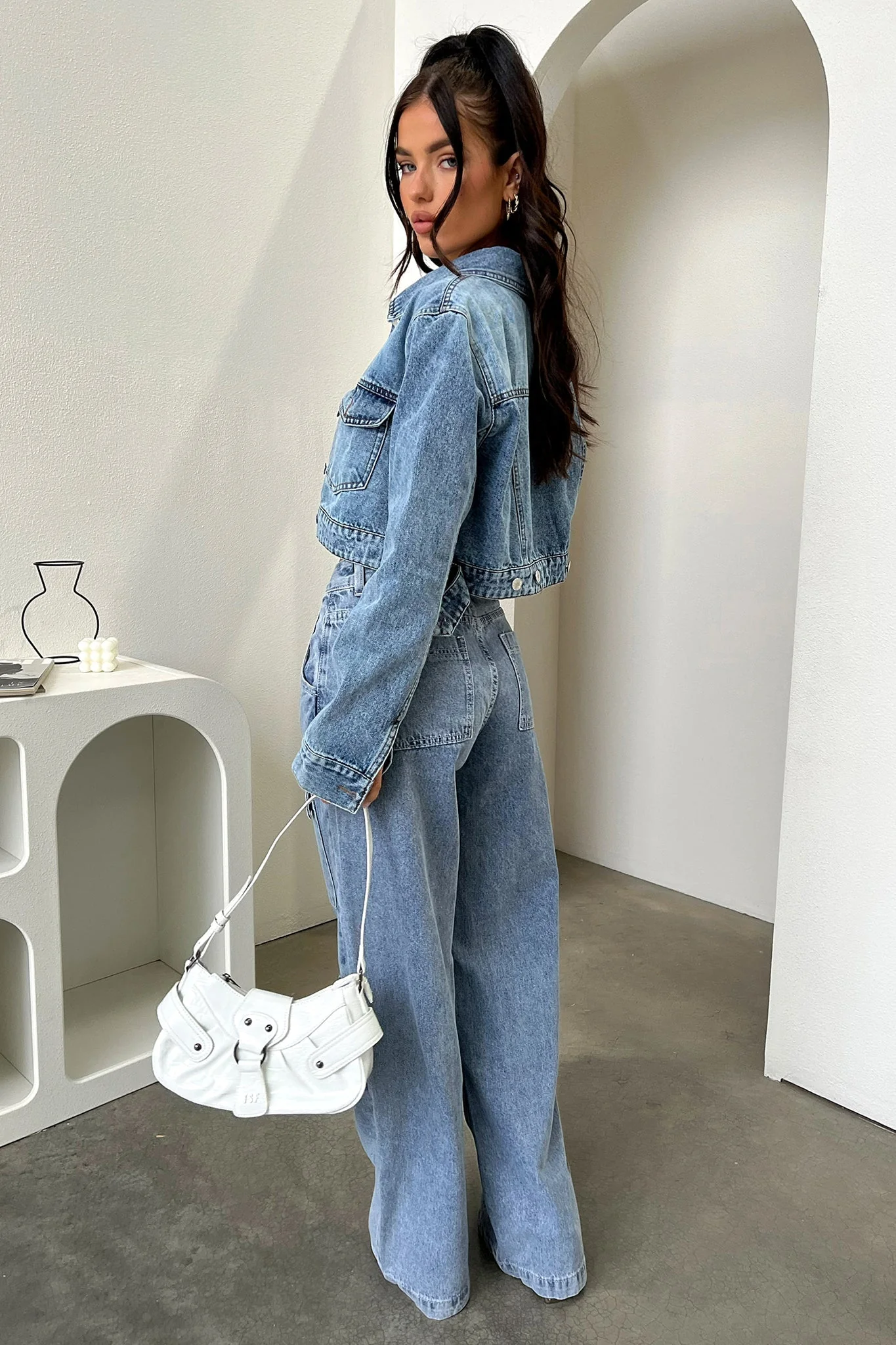 Adalia Mid Rise Wide Leg Jeans - Blue - Image 10