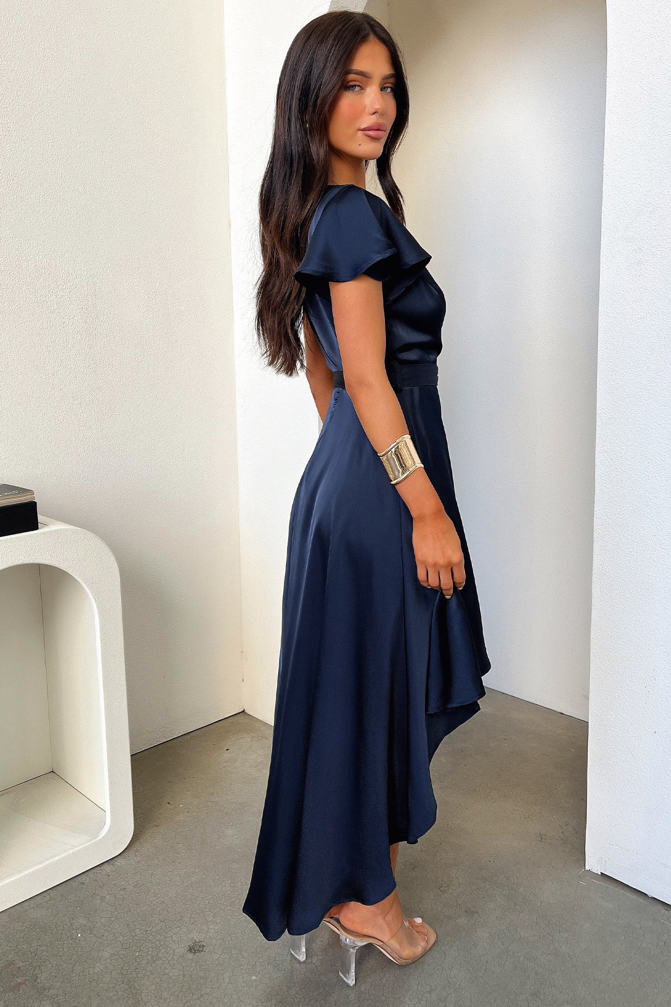 Amelia Satin Midi Dress - Navy - Image 9