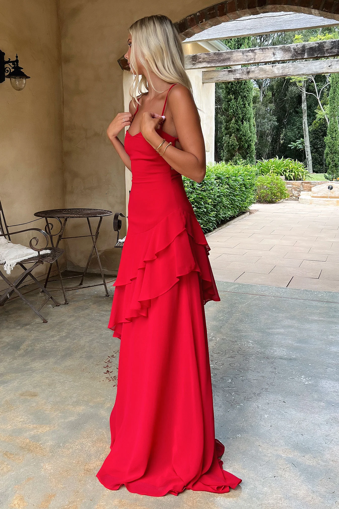 Anais Tiered Ruffle Maxi Dress - Red - Image 5