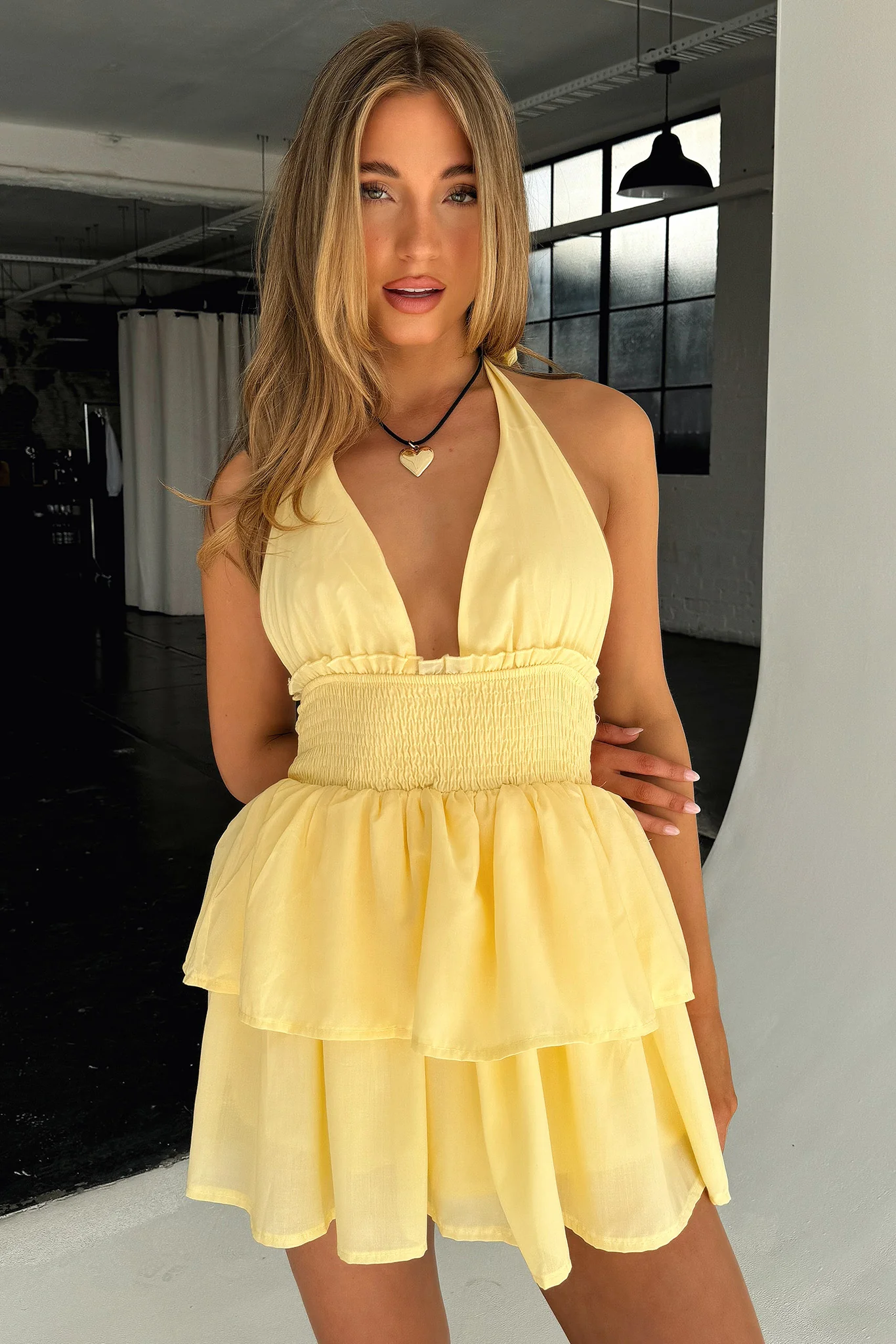 April Tiered Halter Mini Dress - Yellow - Image 5