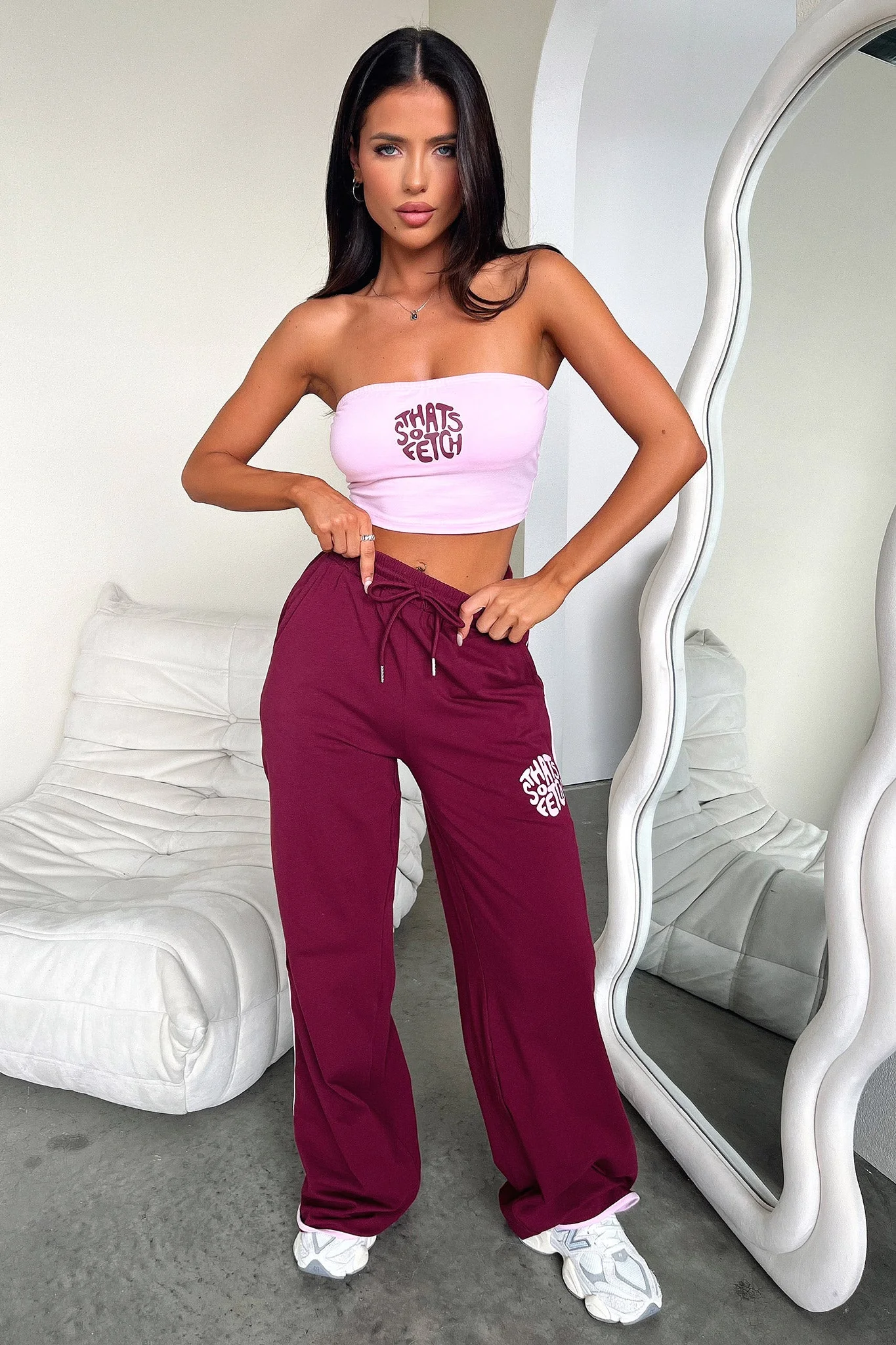 Beckham Wide Leg Pants - Burgundy - Image 8