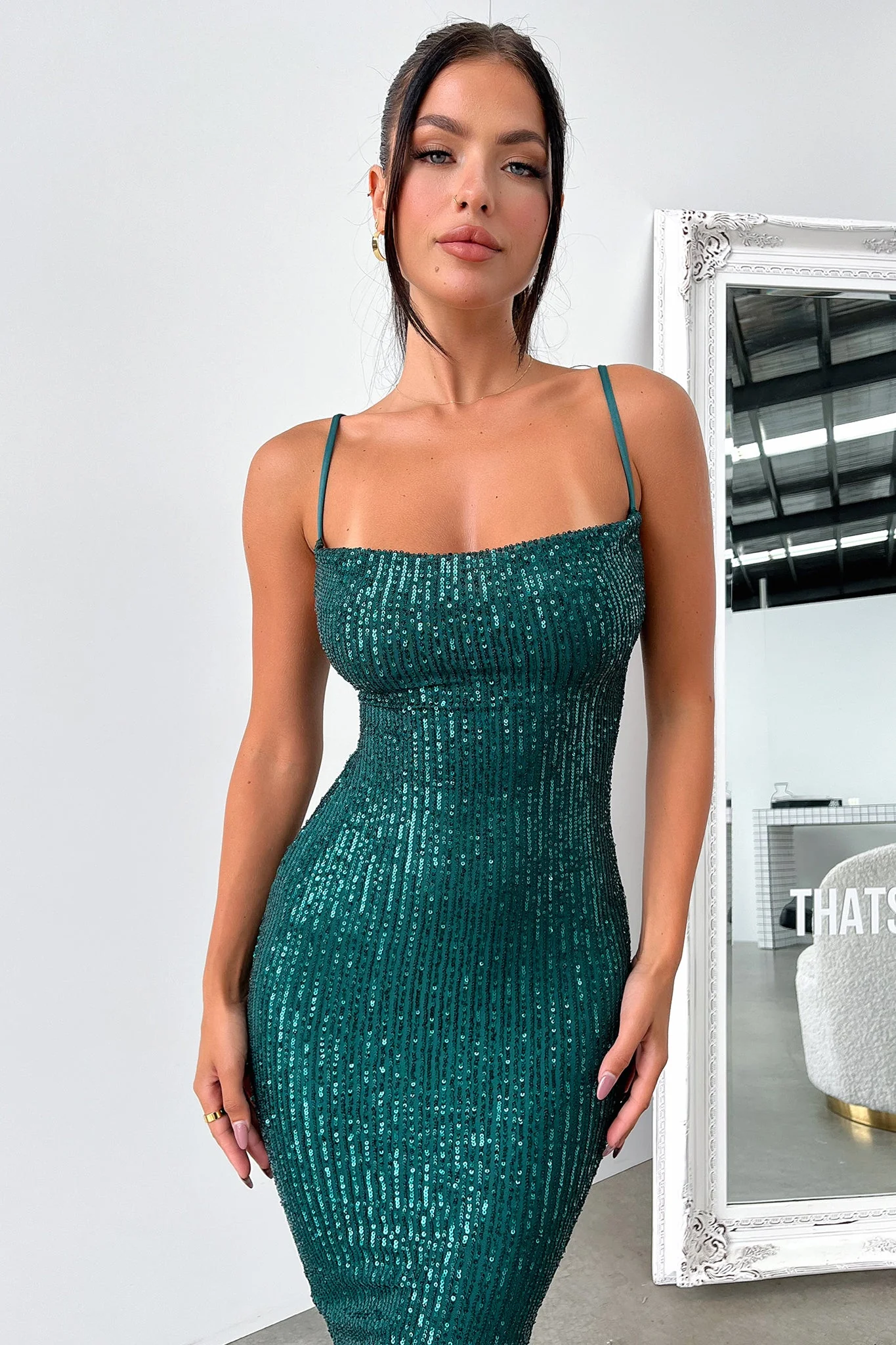 Brylee Midi Dress - Emerald Sequin - Image 3