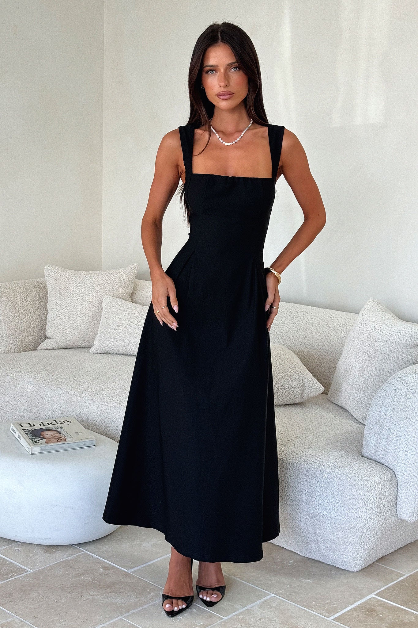 Chantelle Square Neck Midi Dress - Black - Image 3