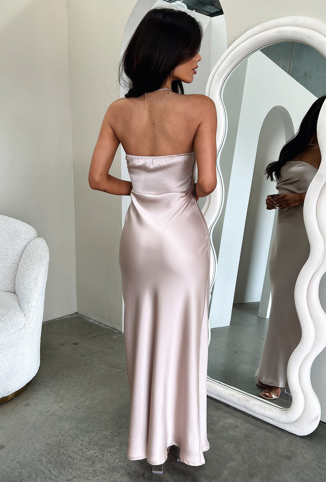 Elio Strapless Satin Maxi Dress - Champagne - Image 5