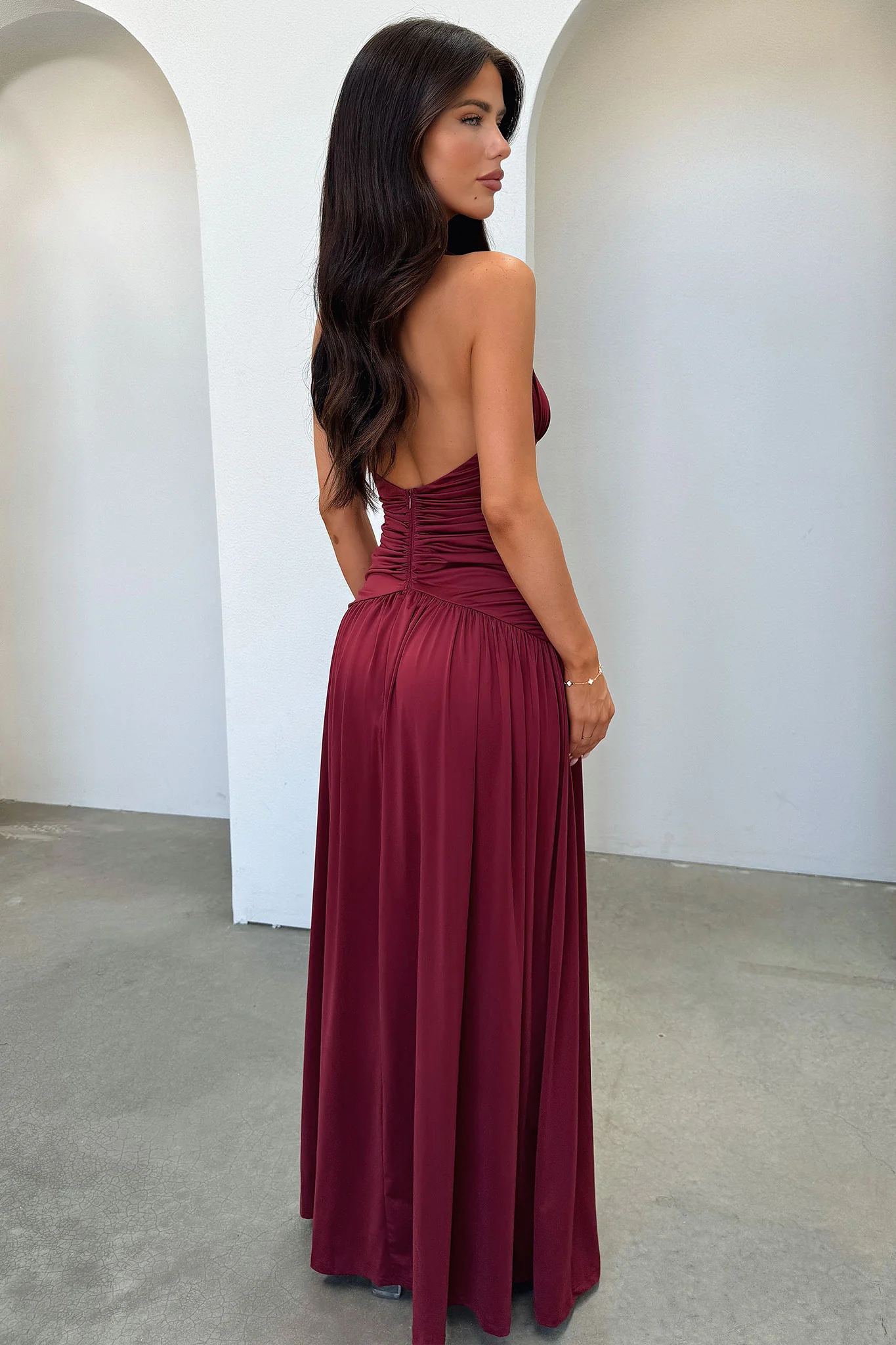Ginevra Ruched Halter Maxi Dress - Burgundy - Image 7