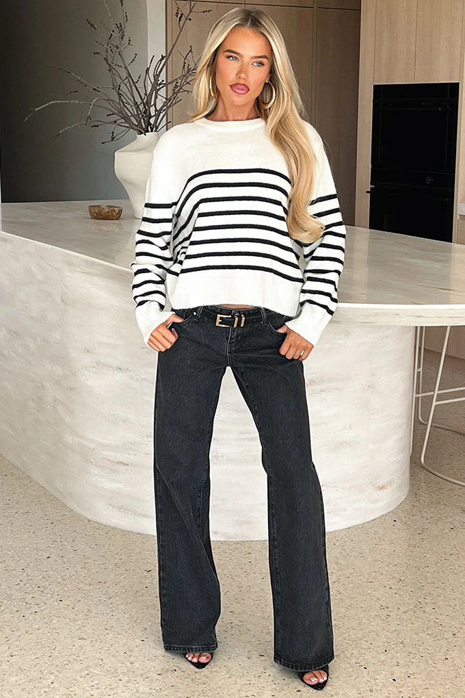 Hampton Knit Jumper - Black & White Striped - Image 2