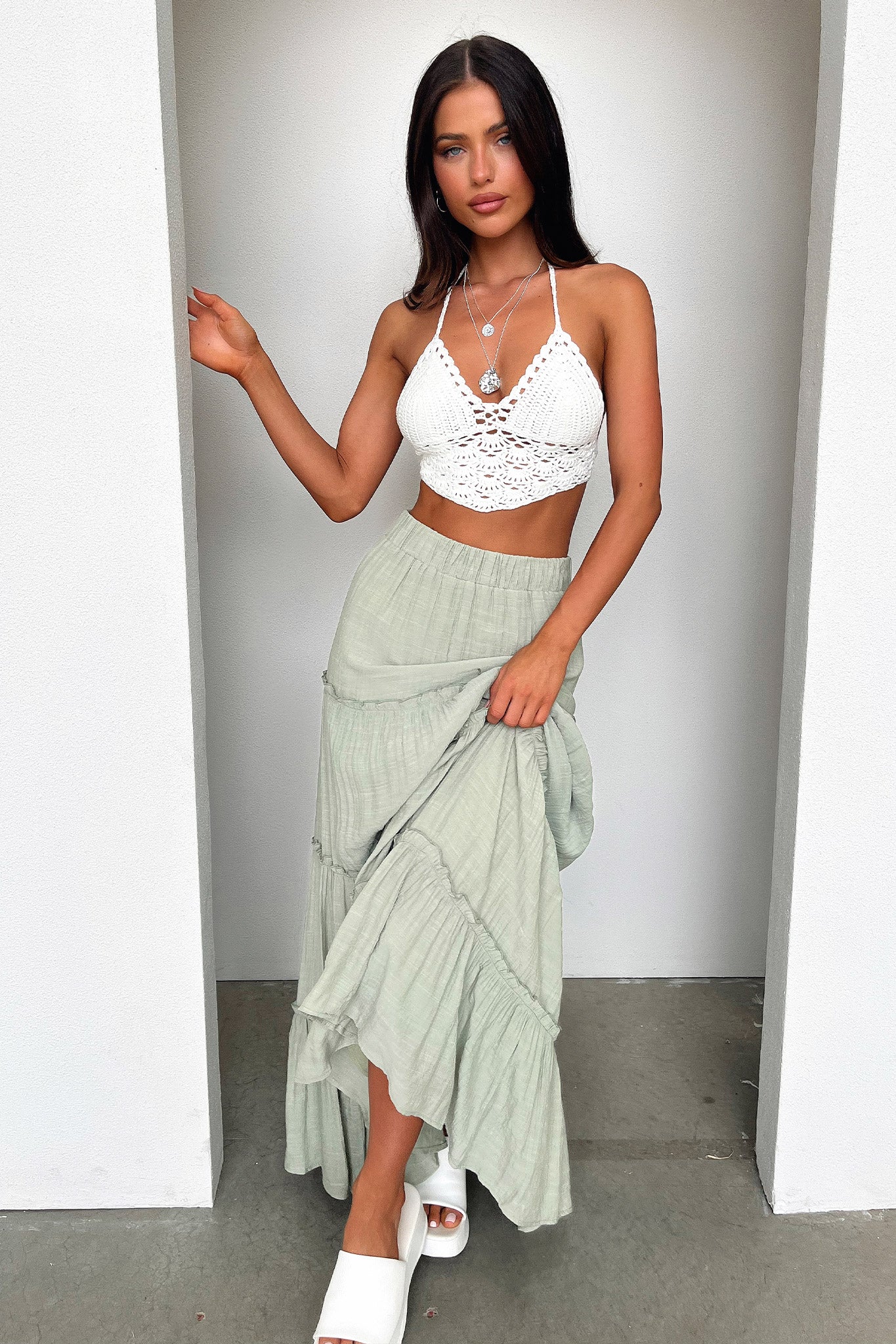 Harkee Crochet Halter Crop - White - Image 5