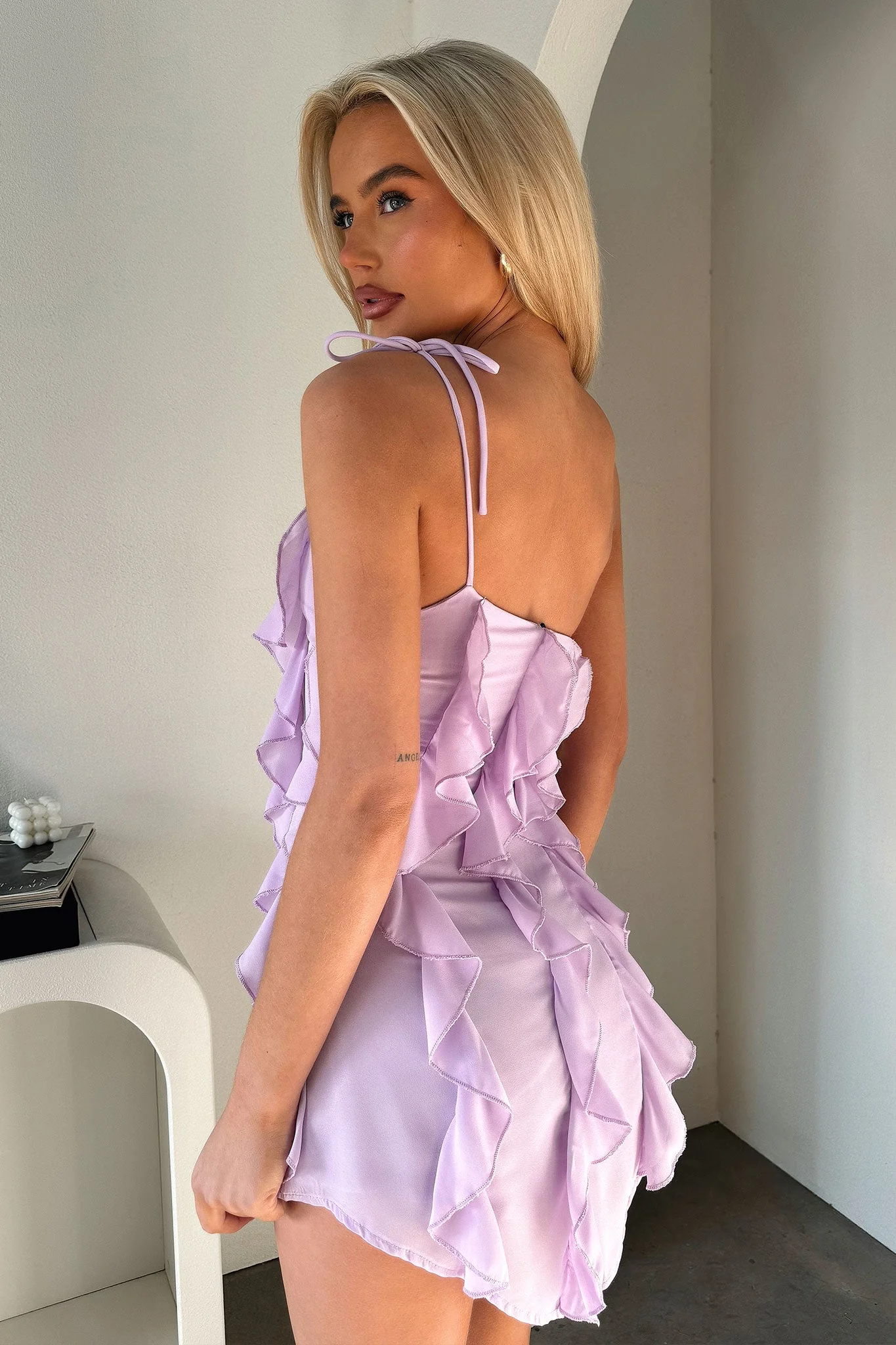 Kansis One Shoulder Ruffle Mini Dress - Lilac - Image 4