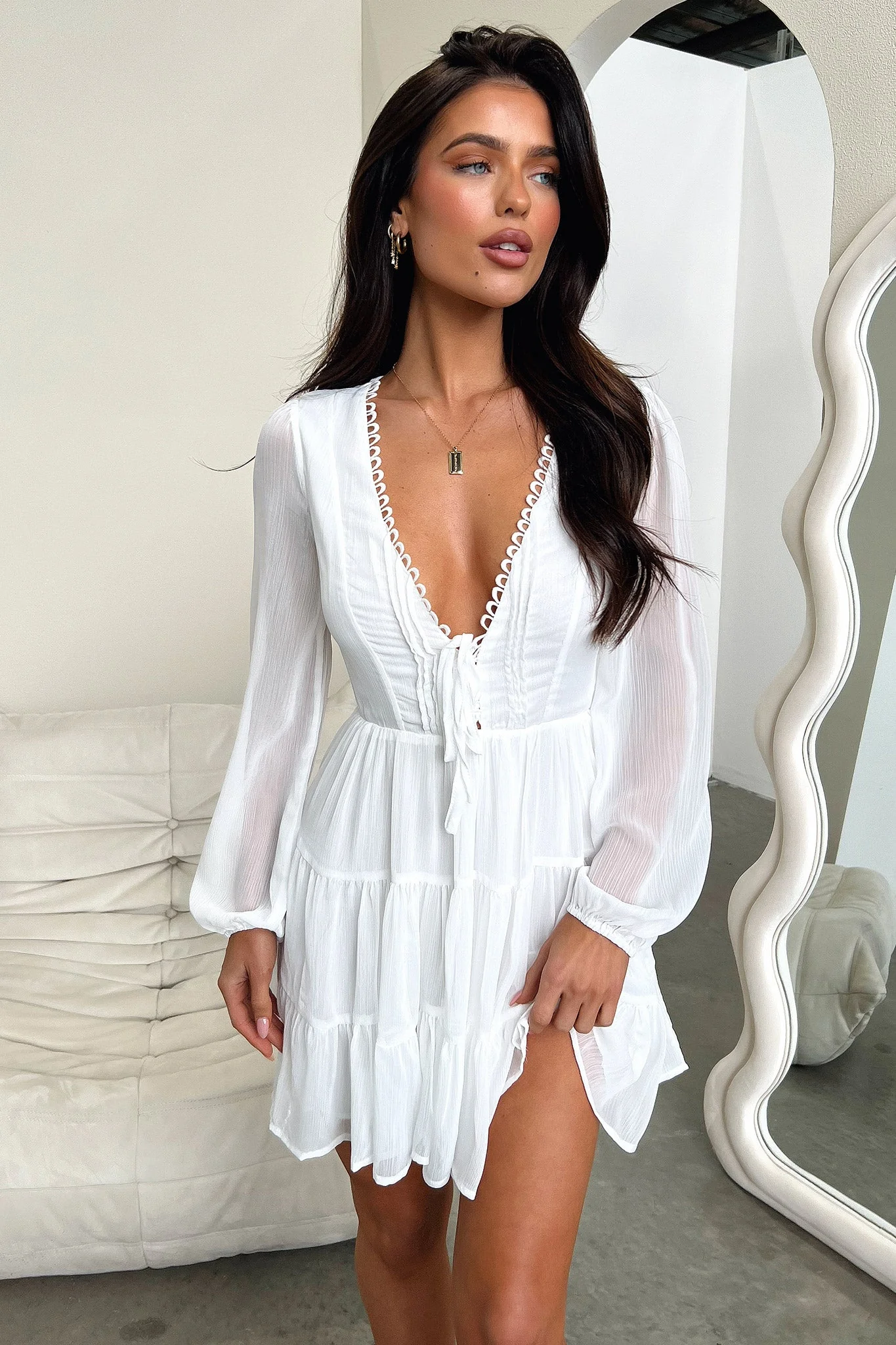 Lexie Long Sleeve Dress - White - Image 6