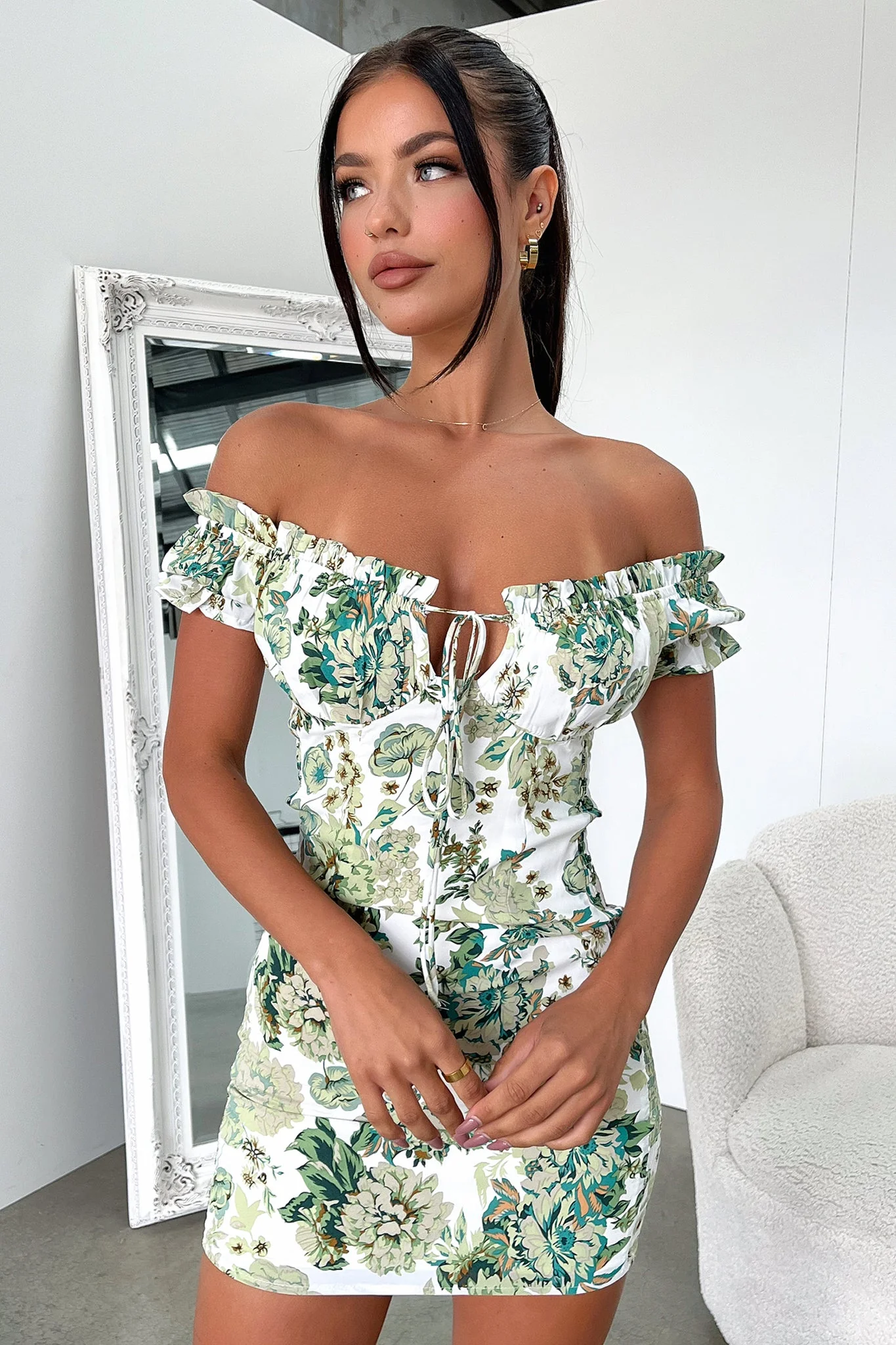 Maisie Dress - Green/White Floral - Image 2