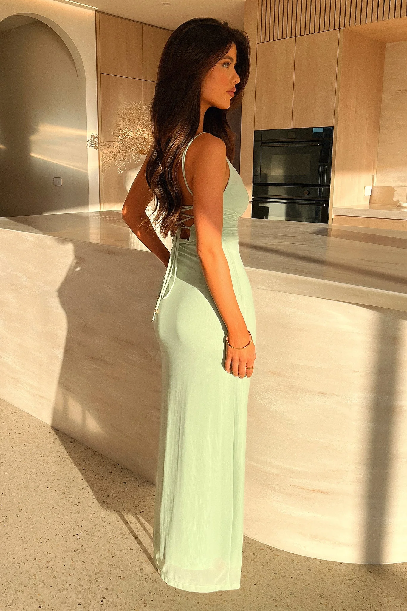 Nadine Lace-Up Back Maxi Dress - Sage - Image 6