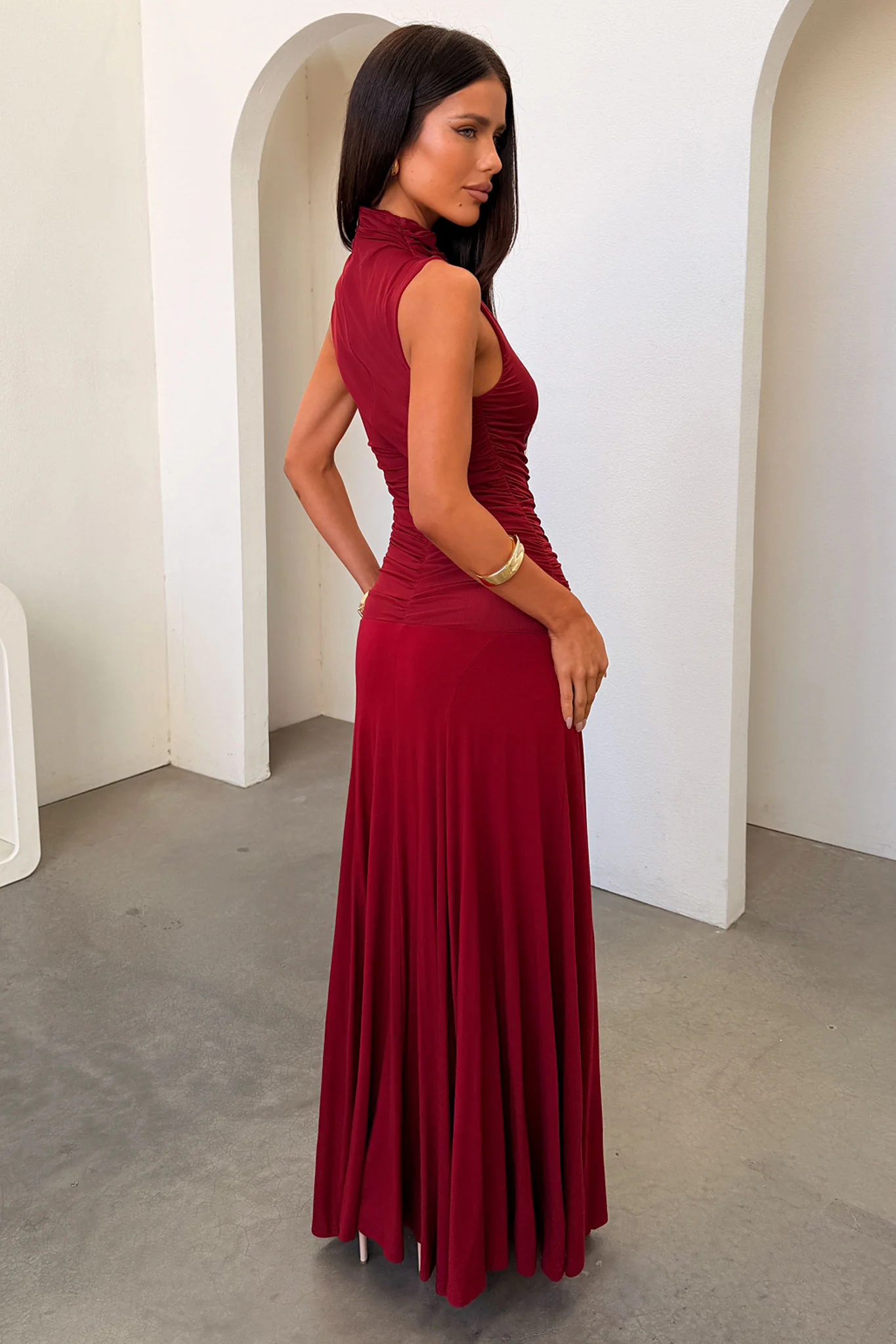Nixie High Neck Maxi Dress - Burgundy - Image 7