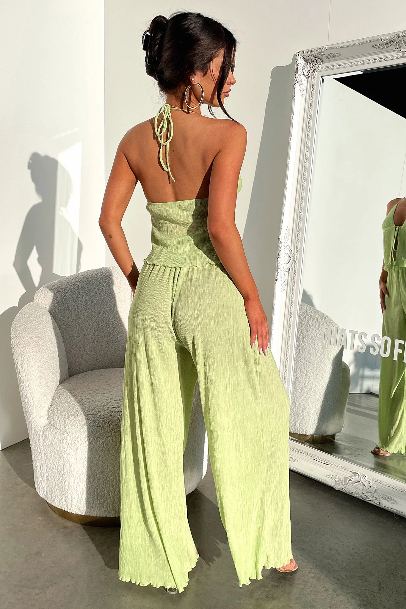 Prisha Wide Leg Plisse Pants - Green - Image 5