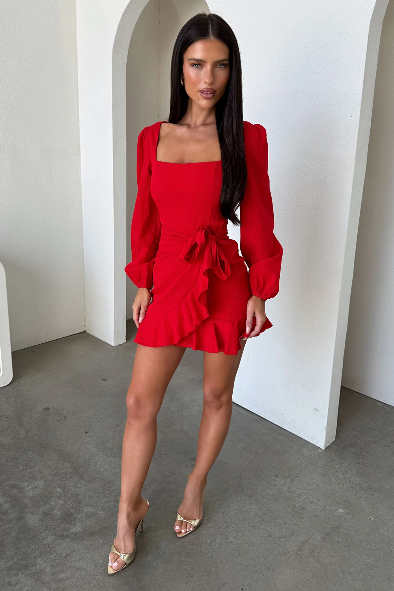 Silvana Long Sleeve Wrap Mini Dress - Red - Image 2