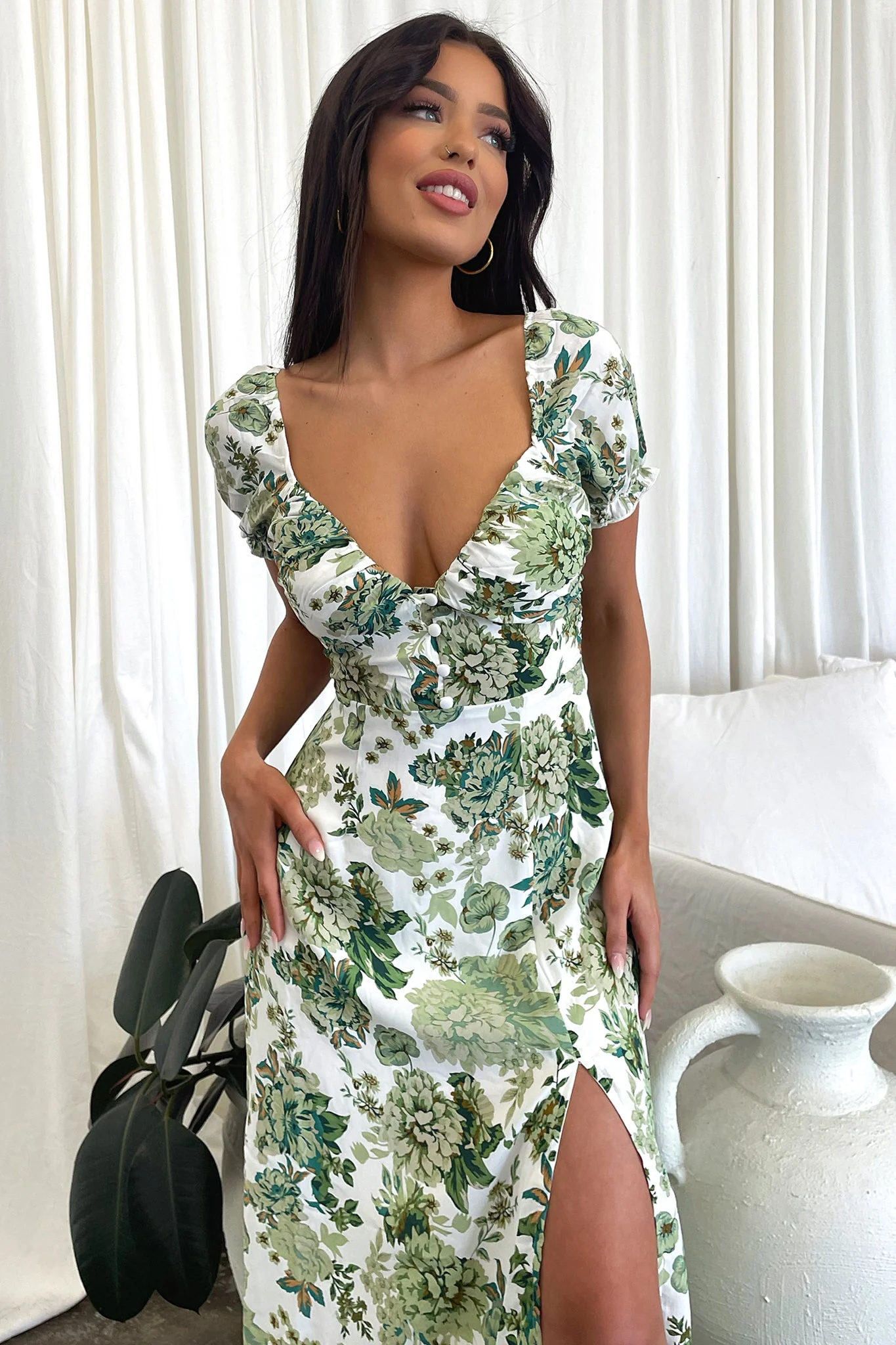 Solem Midi Dress - Green Floral - Image 6