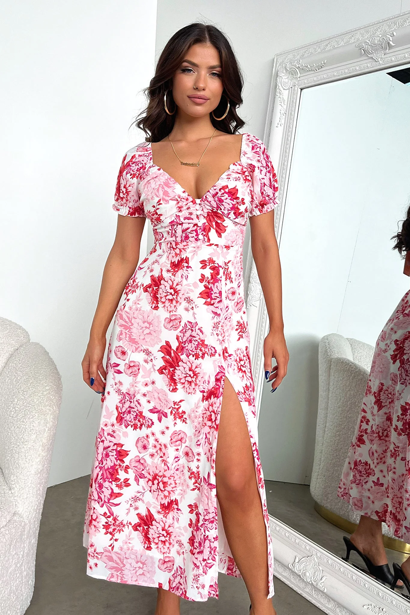 Solem Midi Dress - Pink / Red Floral - Image 5