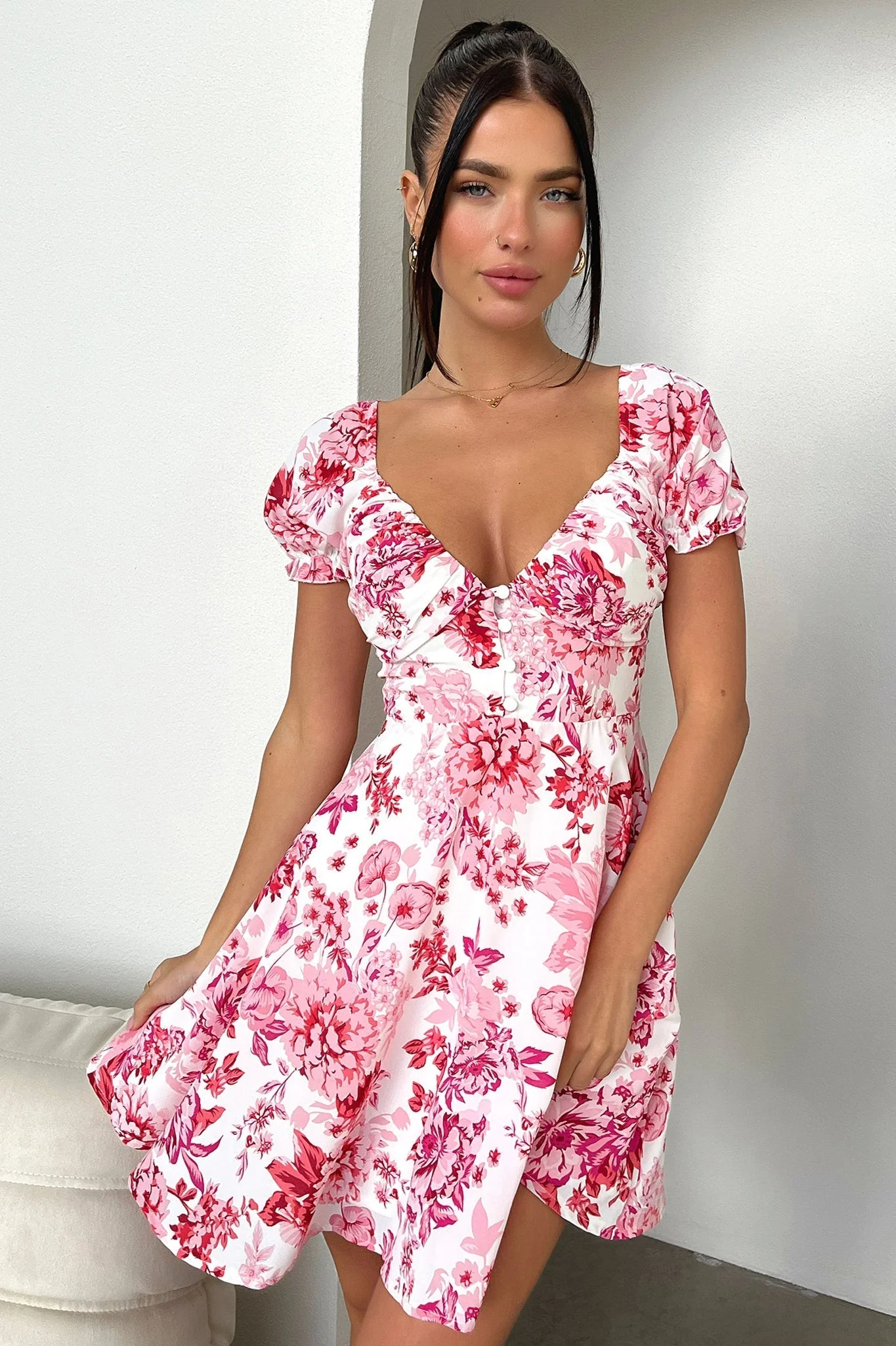 Solem Mini Dress - Pink/Red Floral - Image 3