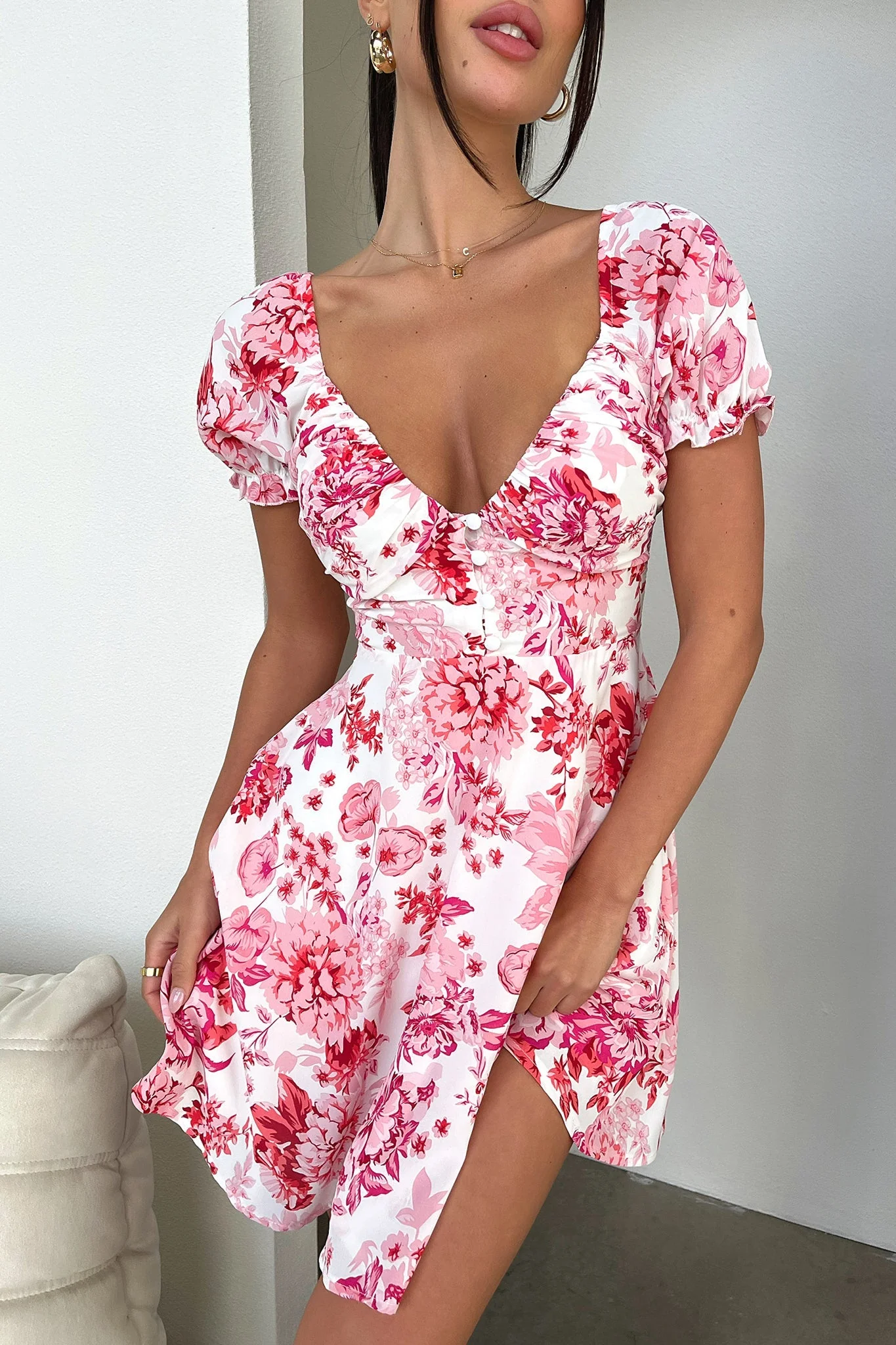 Solem Mini Dress - Pink/Red Floral - Image 4