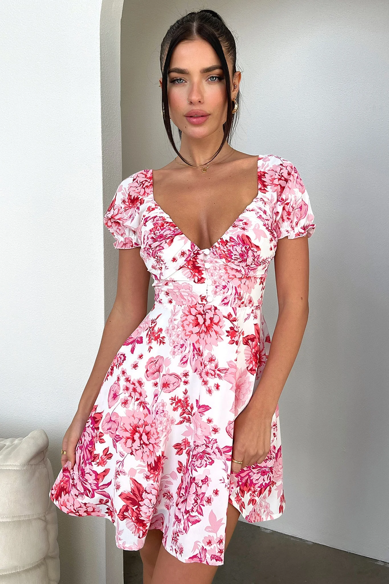 Solem Mini Dress - Pink/Red Floral - Image 5