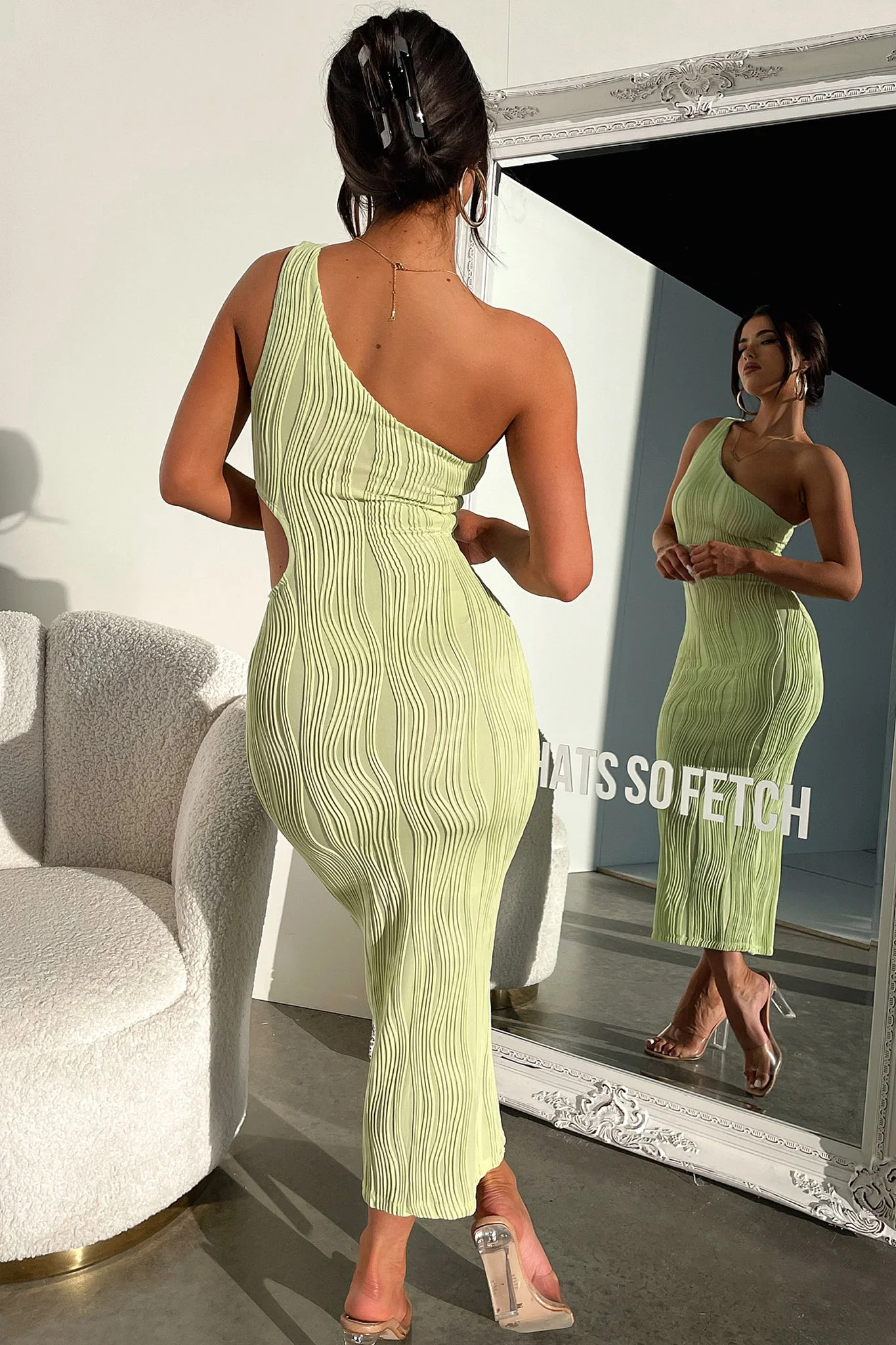 Trami One Shoulder Midi Dress - Green - Image 5
