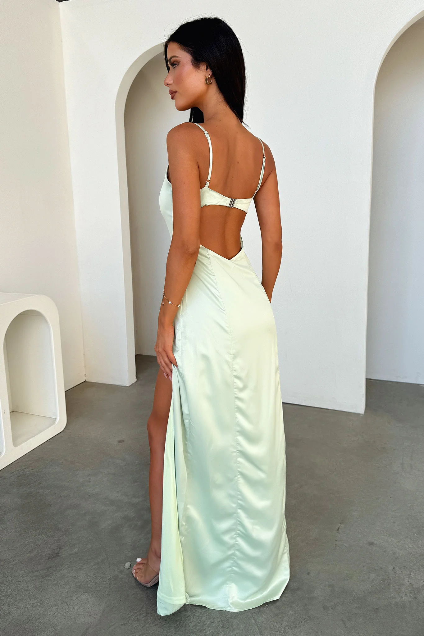 Violetta Scoop Neck Satin Maxi Dress - Sage - Image 4