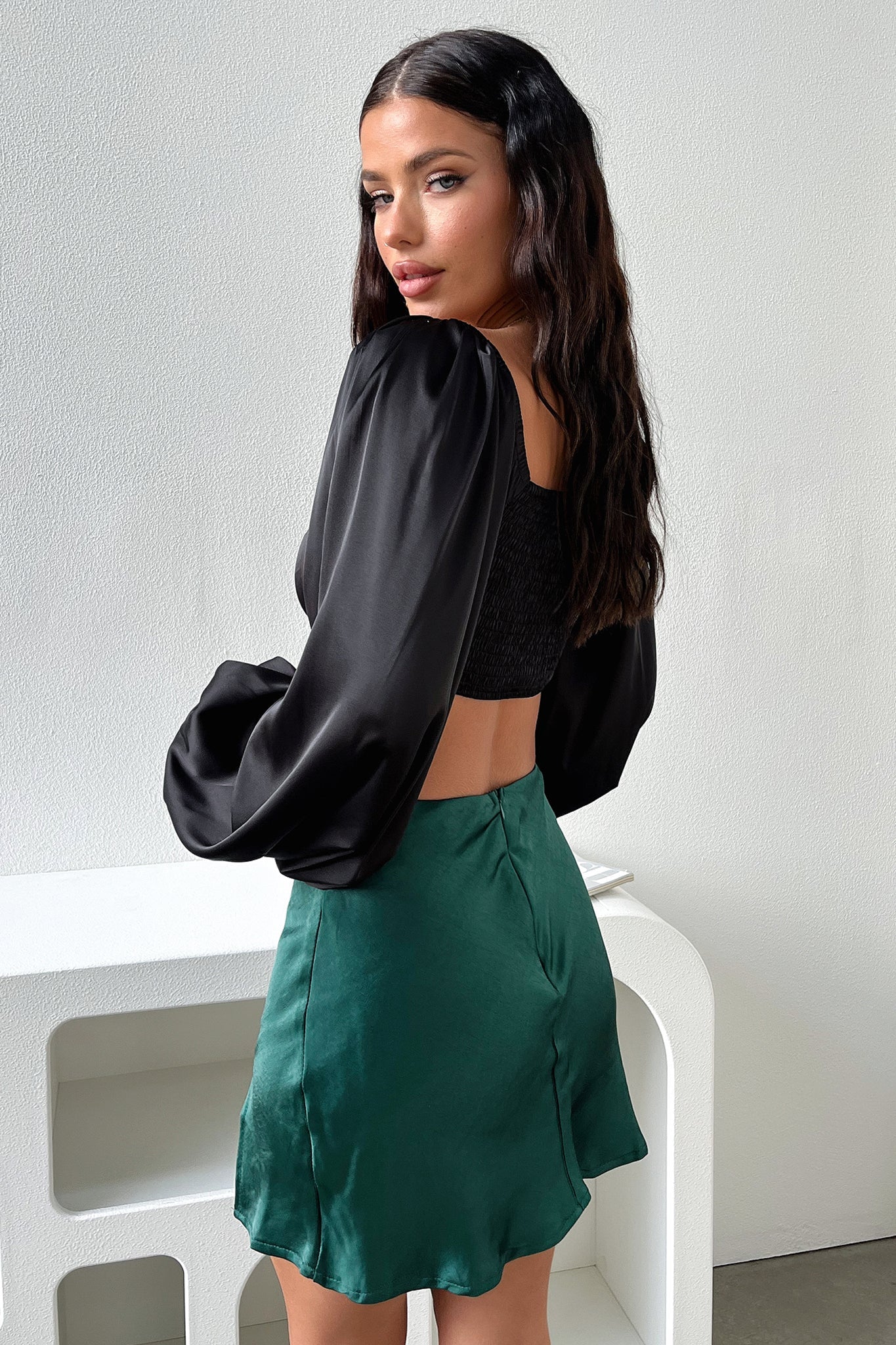 Zara Silk Mini Skirt - Emerald - Image 5